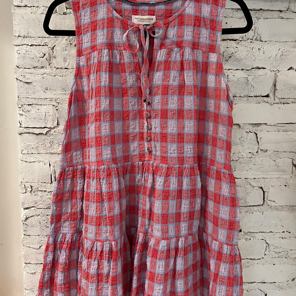 Anthropologie Pilcro tiered gingham blouse